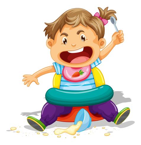 Toddler eating and making mess vector