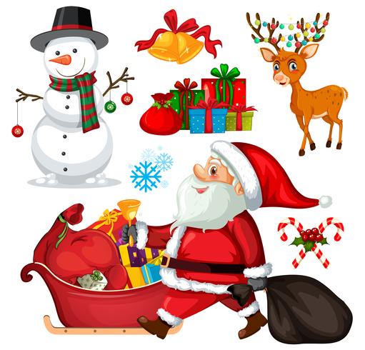 Set christmas objects and characters vector