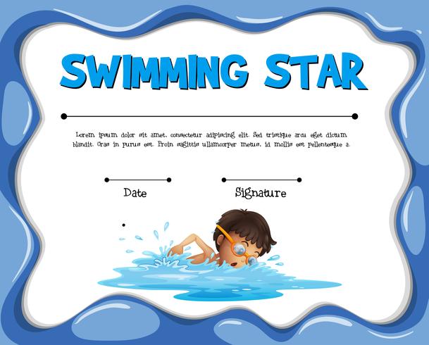 Swimming star certification template with swimmer vector