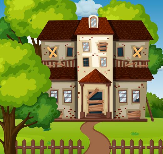 Old house with green garden vector