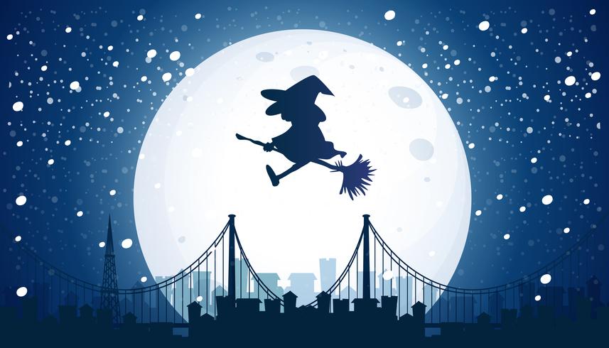 Witch Flying Over the Moon  vector