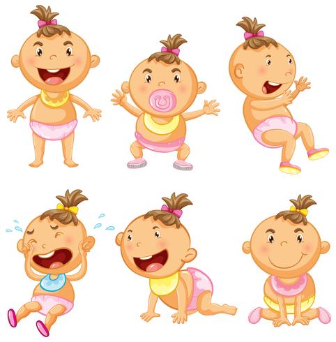 Baby girl in six actions vector