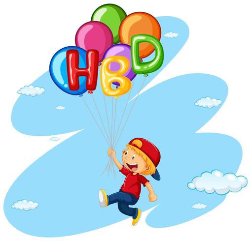 Little boy flying with balloons vector