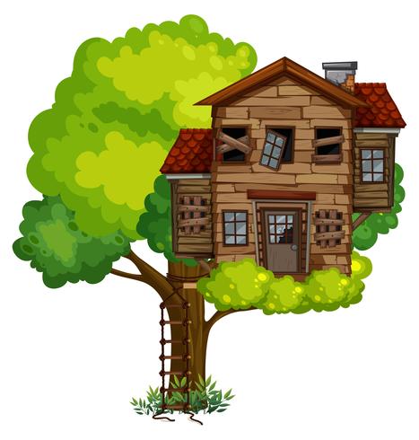 Old treehouse on the tree vector