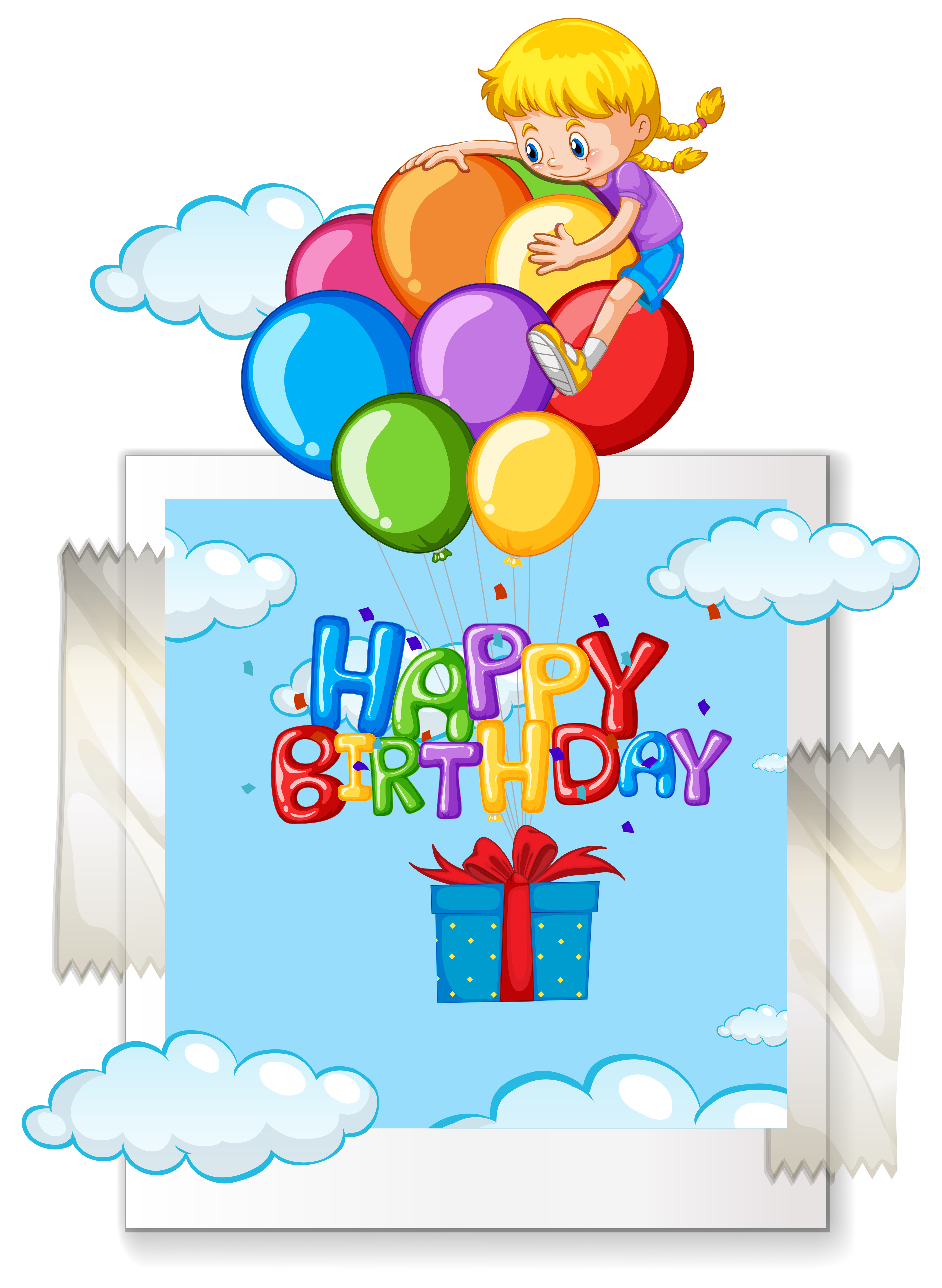 happy birthday card with girl on balloons 374187 vector