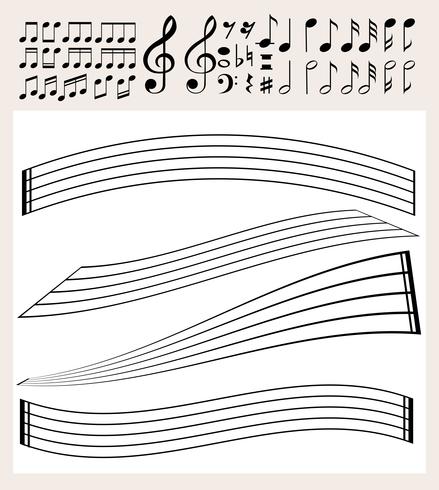 Notas de música y plantilla de escala. vector