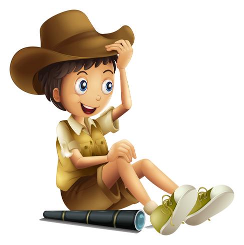 A Safari Boy with Binocular on White Background vector