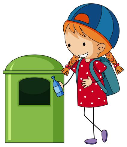 Girl throwing bottle in trashcan vector