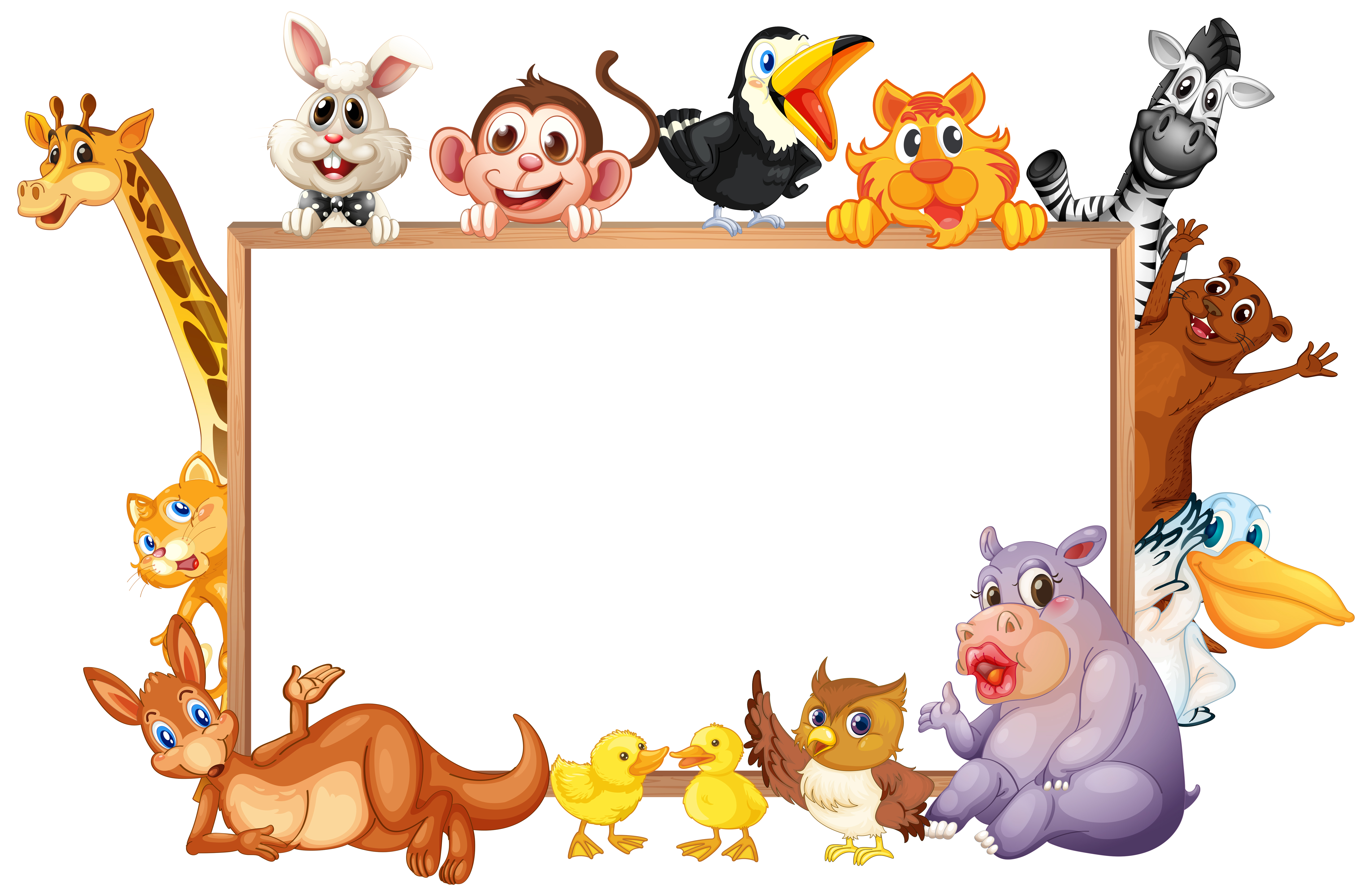 Download Border template with wild animals with happy face - Download Free Vectors, Clipart Graphics ...