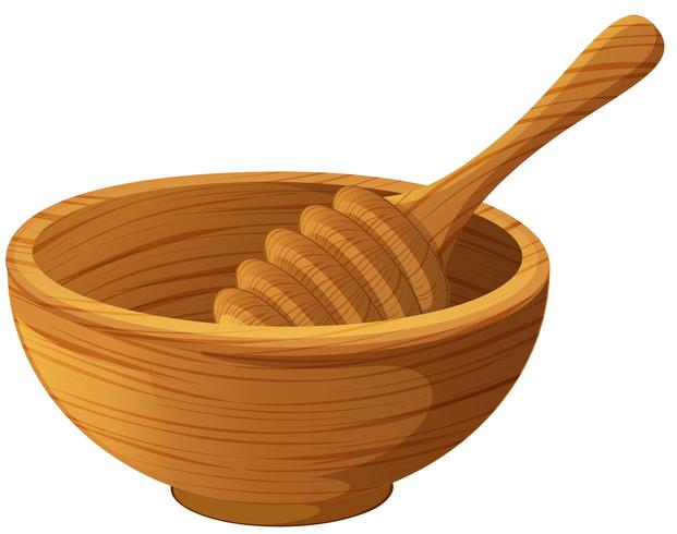 Wooden bowl and honey stick vector