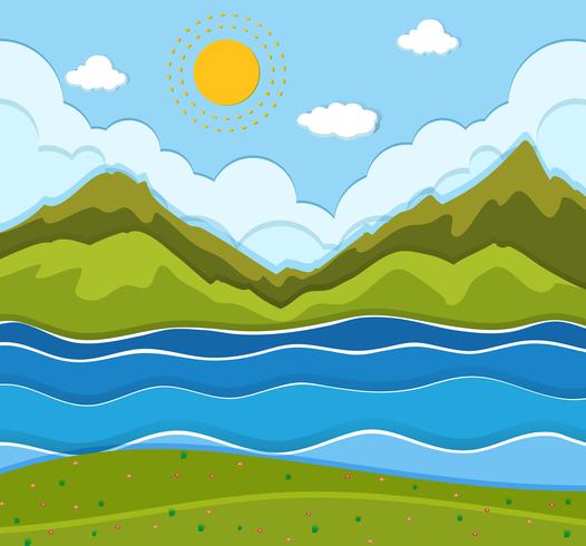 Un hermoso paisaje de río. vector