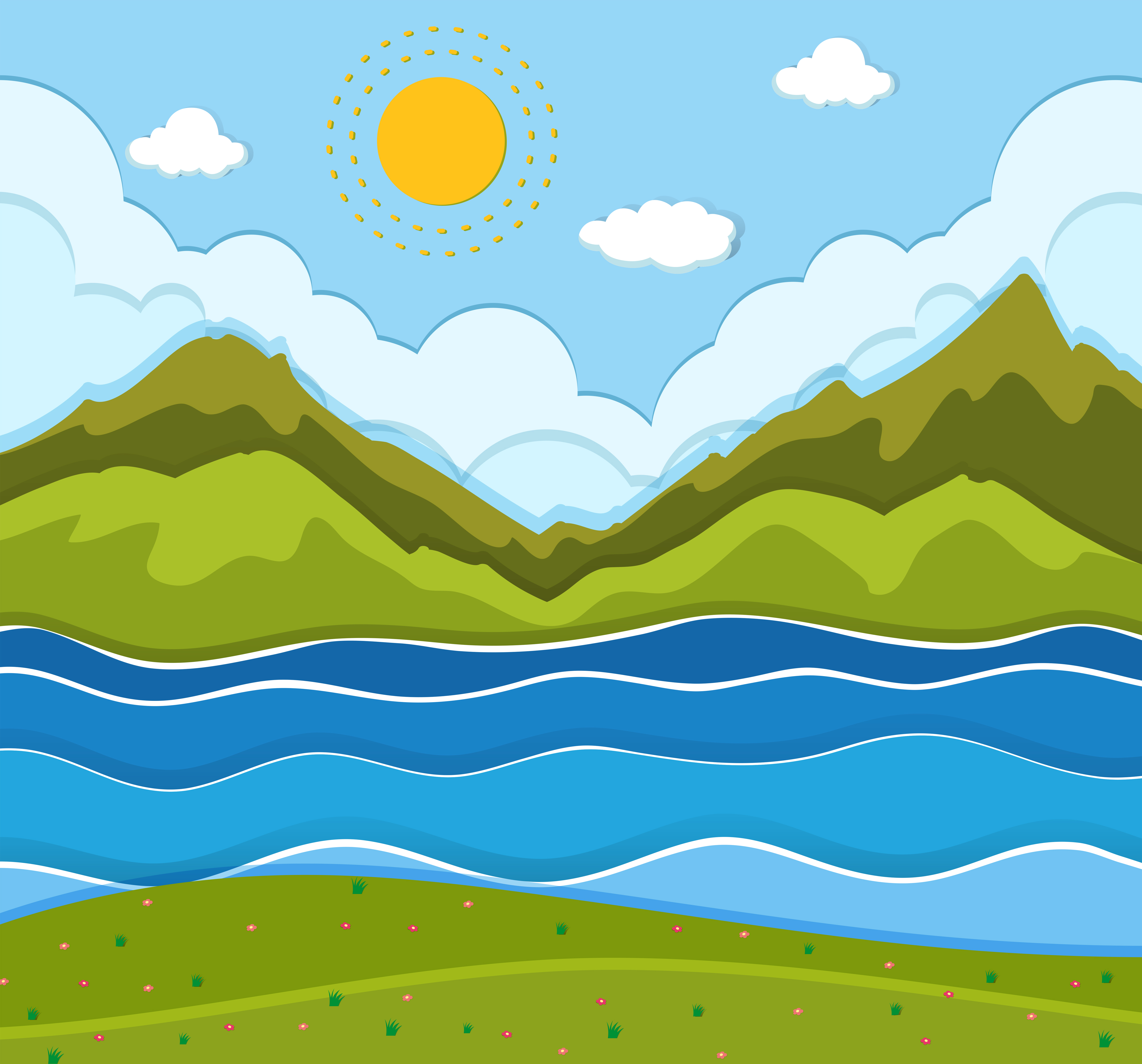 A Beautiful River Landscape 374233 Vector Art At Vecteezy