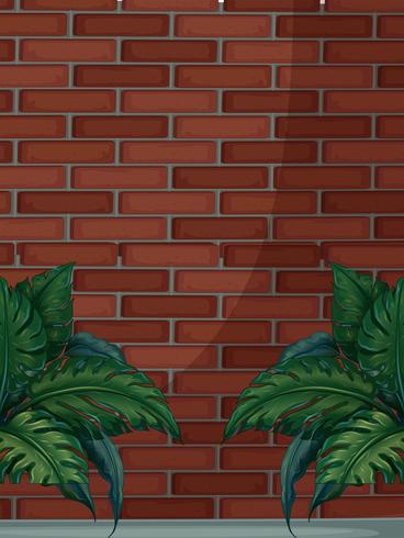 Brick wall with green leaves vector