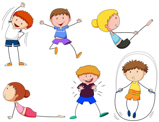 Boys and girls doing exercise vector