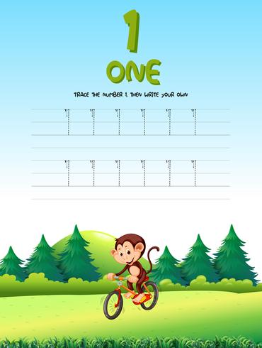 Number one tracing worksheets vector