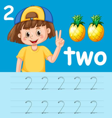 Number two tracing worksheets vector