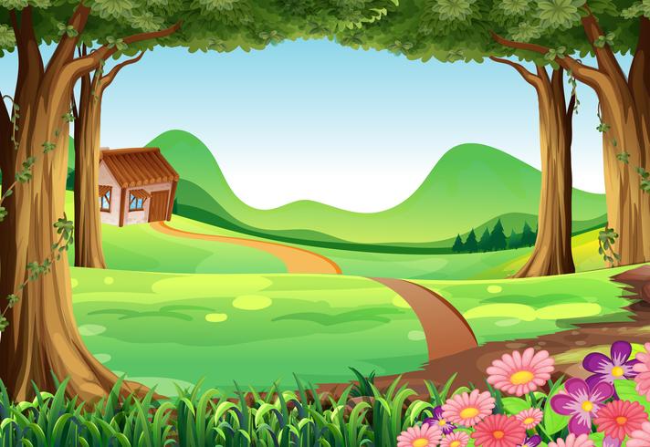 Scene with house in the field vector