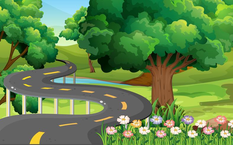 Park scene with empty road vector