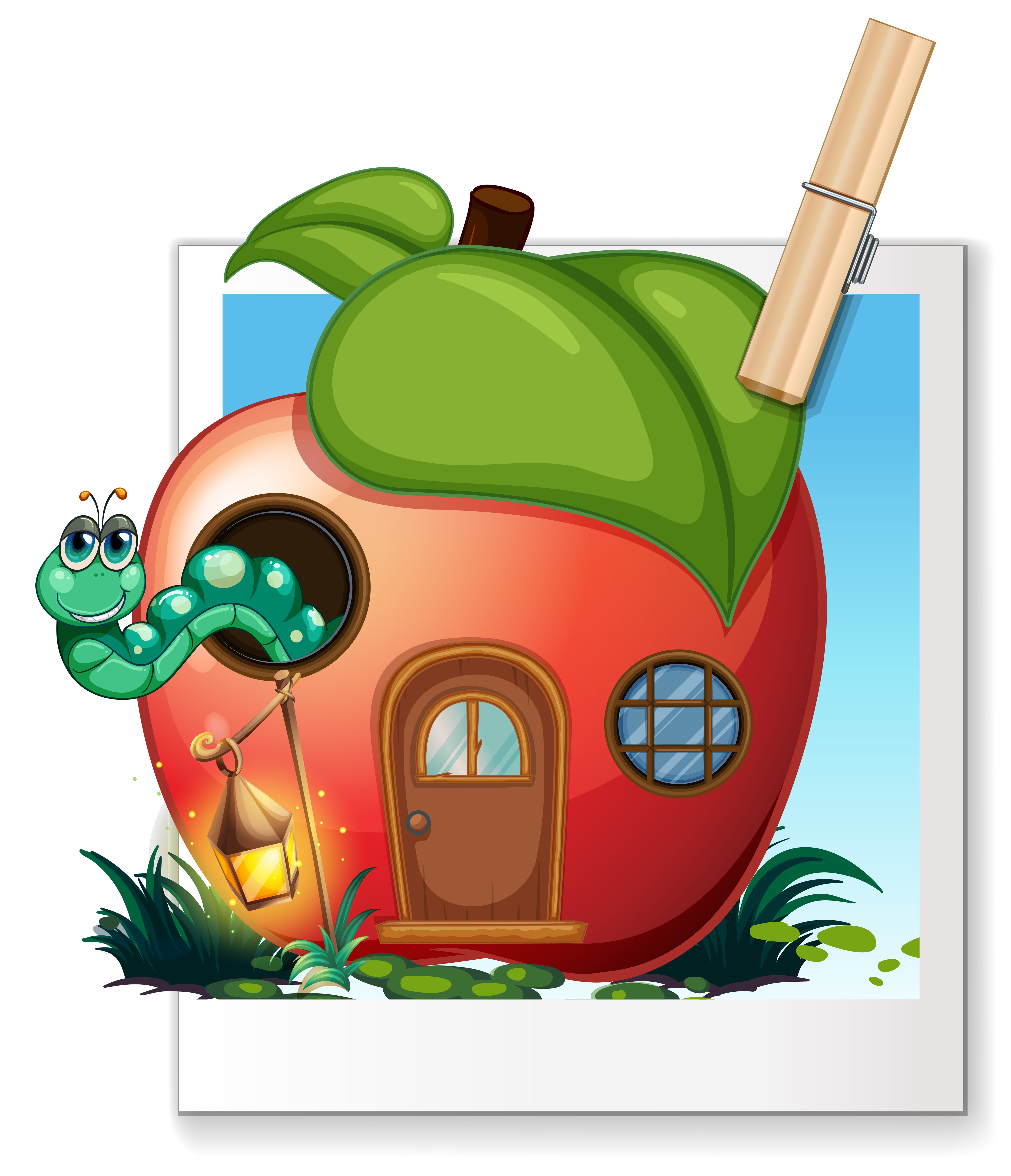Worm living in apple house 374325 Vector Art at Vecteezy
