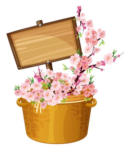 Letrero de madera con flores de cerezo. vector