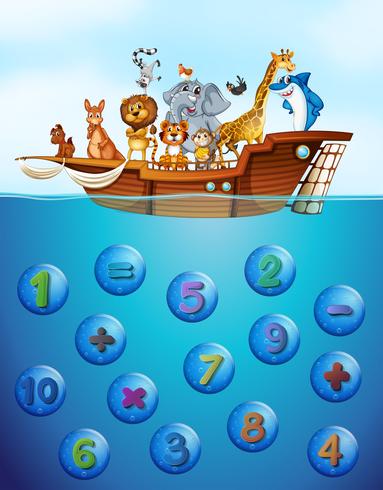 Numbers underwater and animals on the ship vector