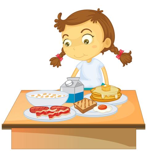 A Girl Eating Breakfast on White Background vector