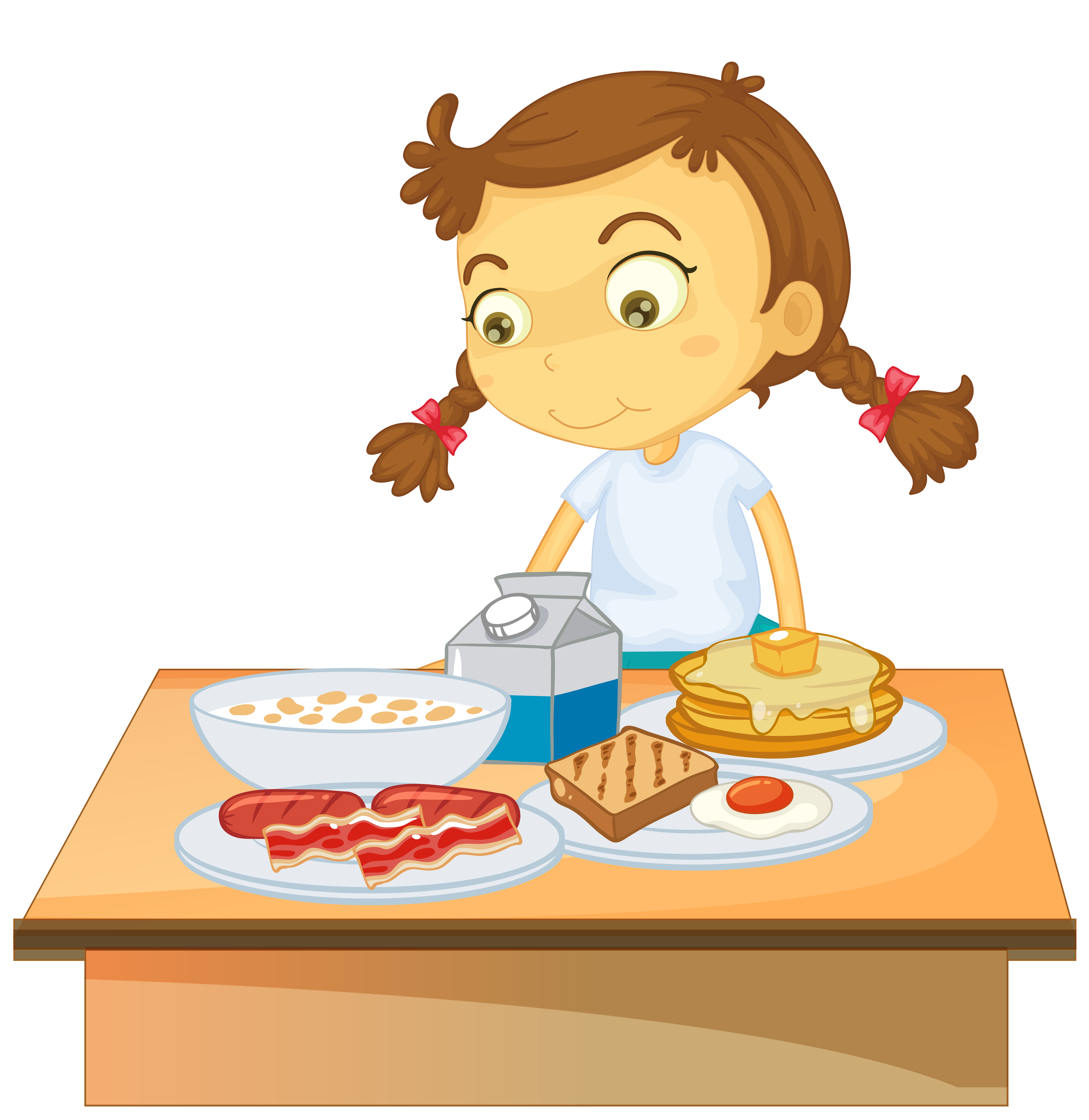 A Girl Eating Breakfast On White Background Download Free Vectors Clipart Graphics Vector Art