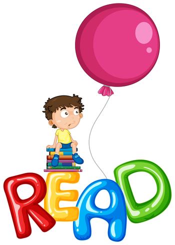 Chico y globos para leer palabra vector