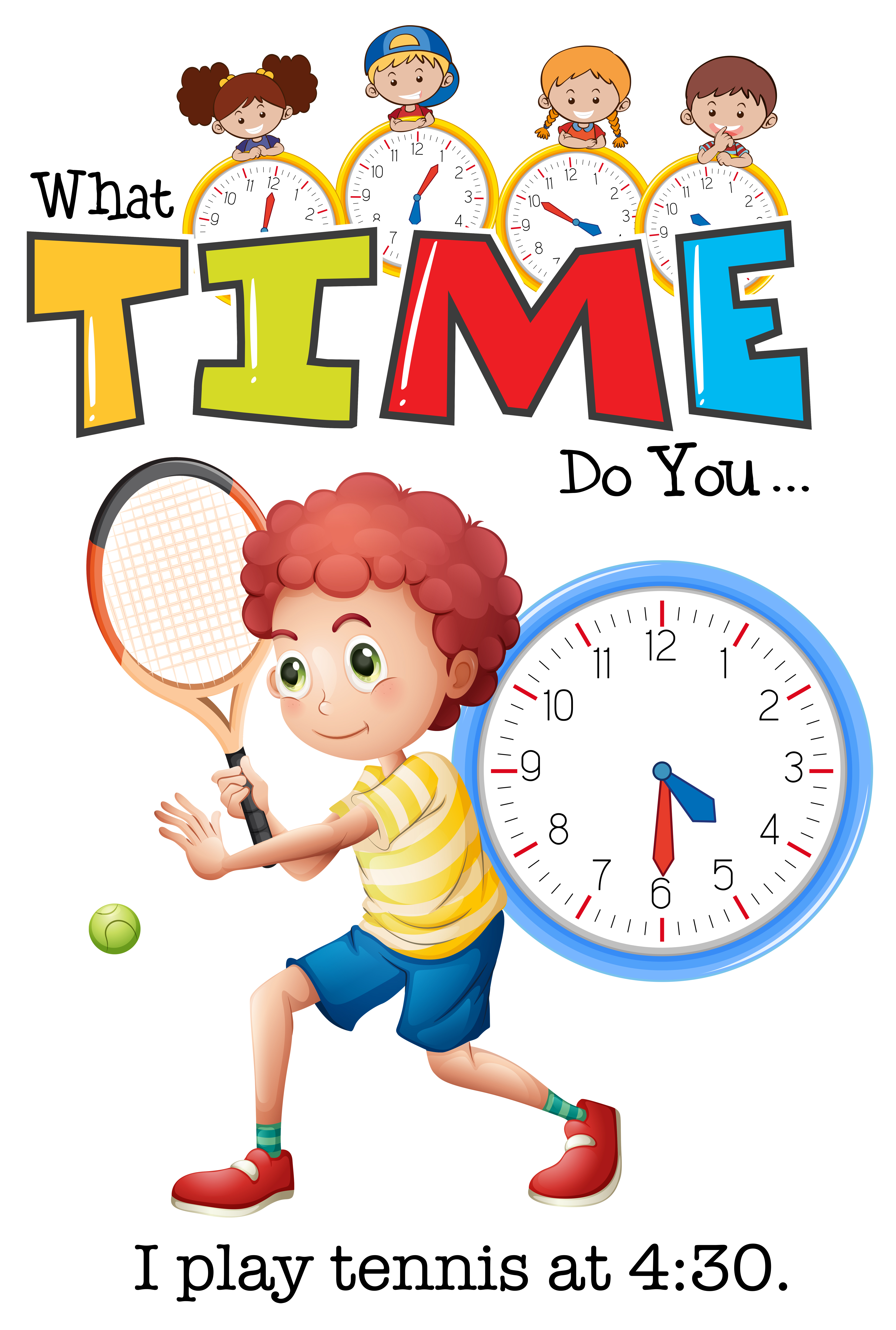 Download A boy play tennis at 4:30 - Download Free Vectors, Clipart ...