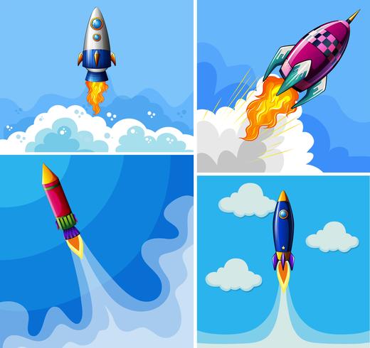 Rockets flying in the blue sky vector