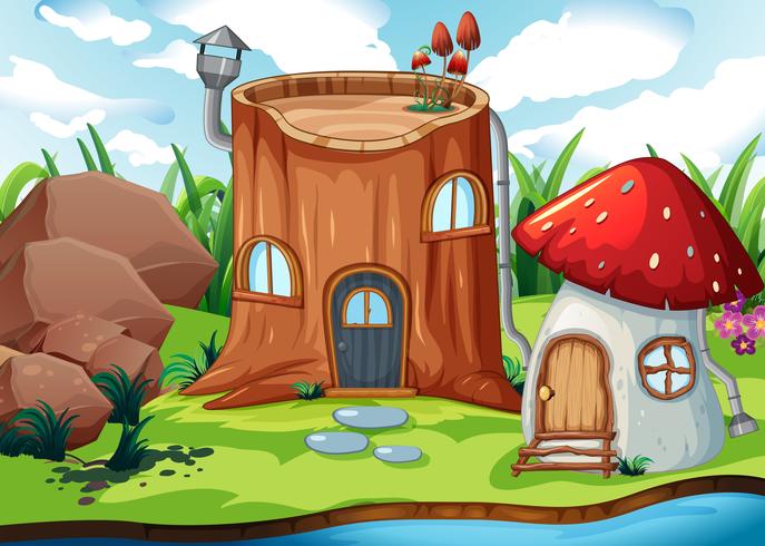 Enchanted tree trunk house vector