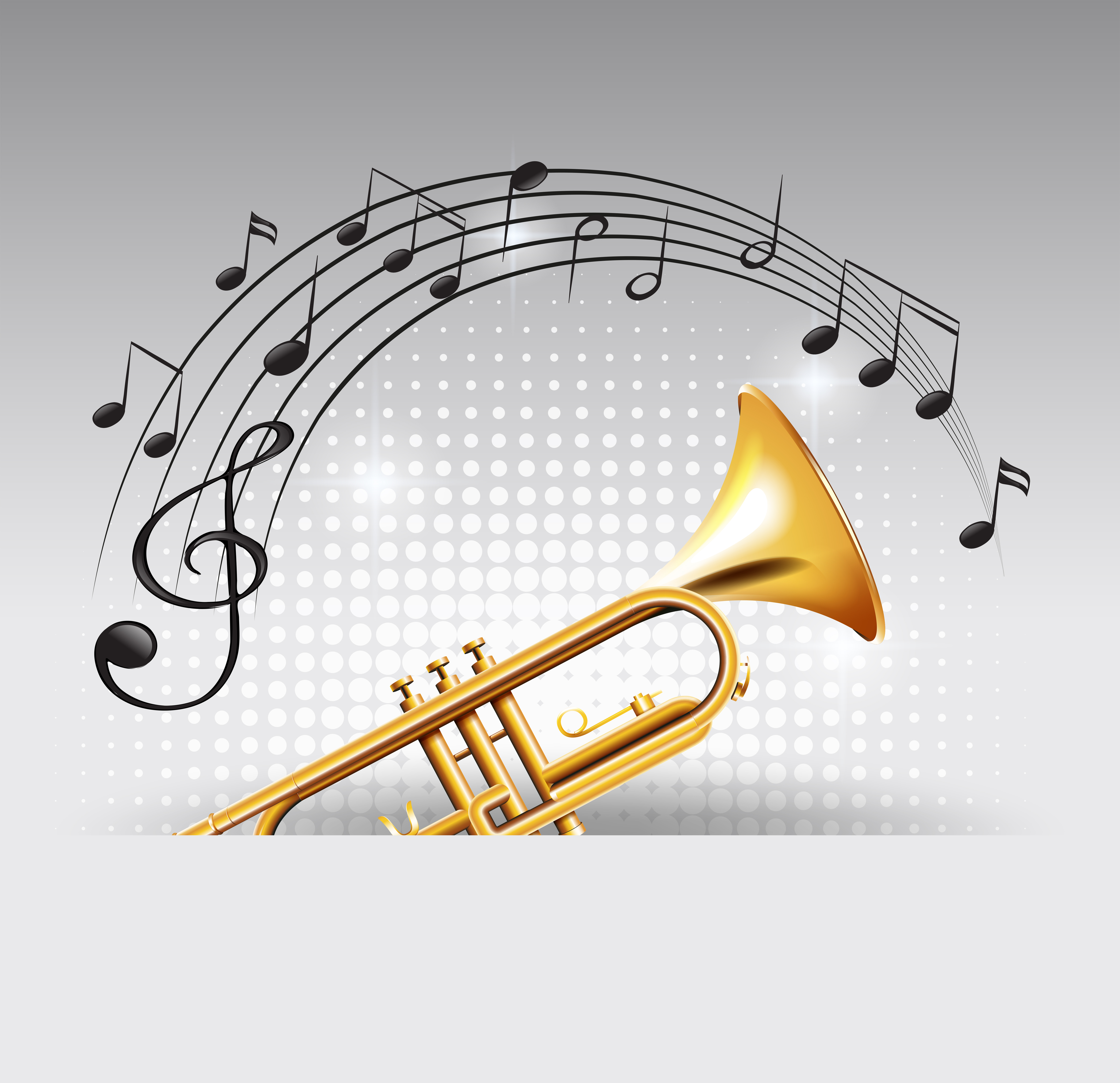 Golden trumpet with music notes in background 374392 Vector Art at Vecteezy