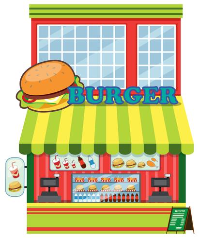 Exterior de la tienda de hamburguesas. vector