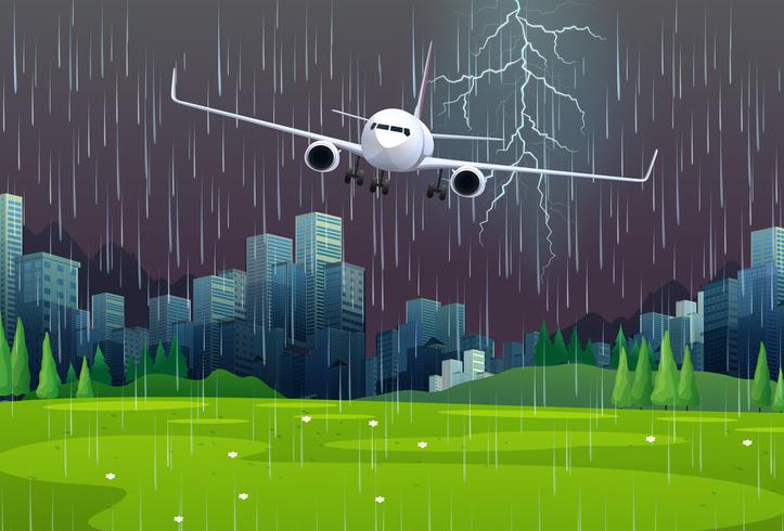Airplane flying in the rain vector