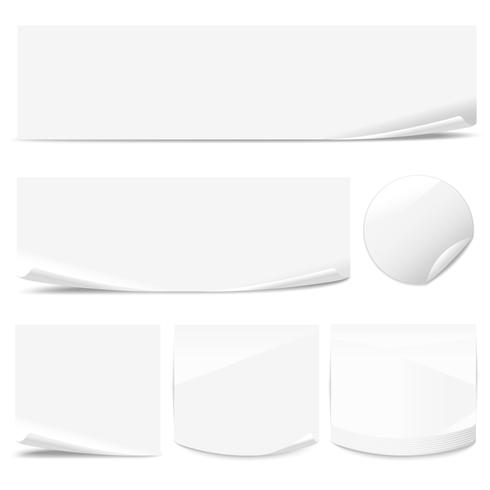 Set of white paper stickers with curled corners of various shapes vector