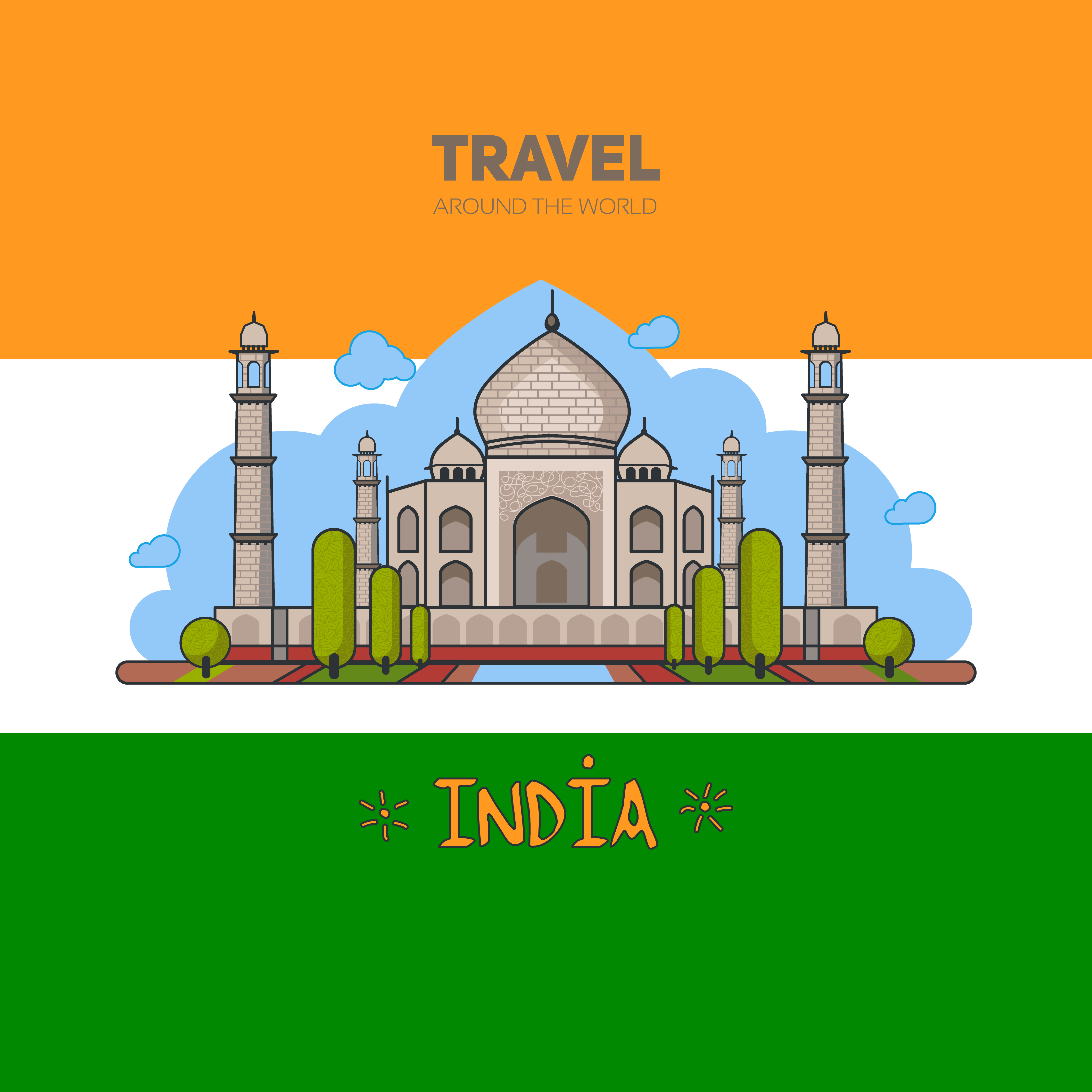 Indian palace in the background seamless pattern and on the background of  the flag. 374454 Vector Art at Vecteezy