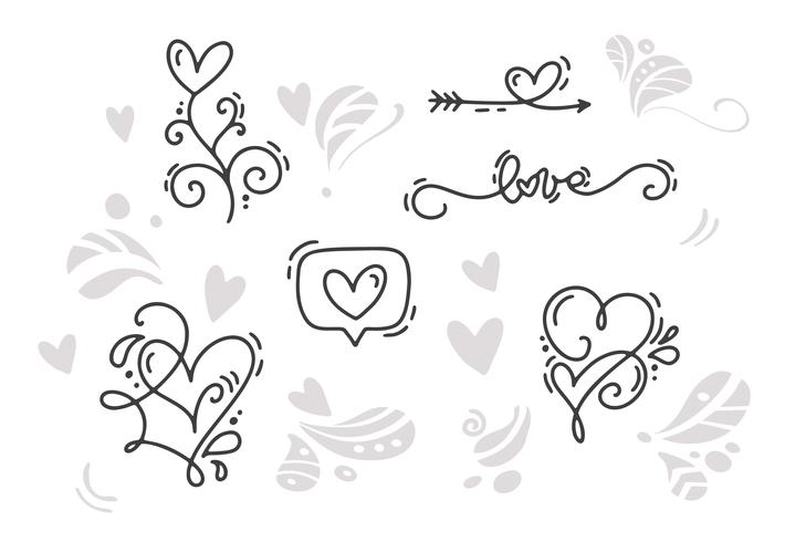 Monoline Valentine's Day Hand Drawn elements vector