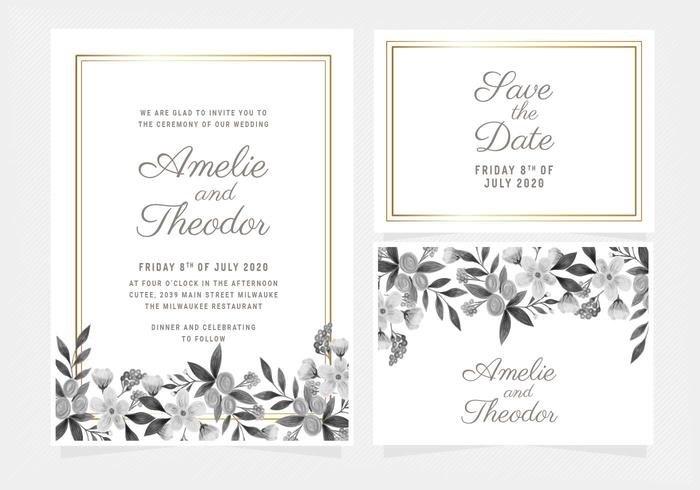 Invitación de boda floral vector dibujado a mano