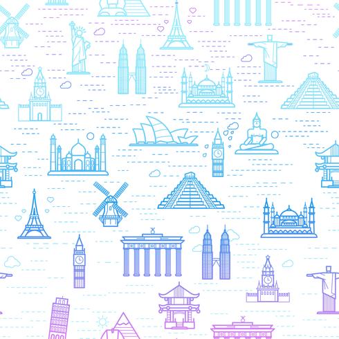 Seamless pattern of the attractions of the world, outline drawing for your application. vector