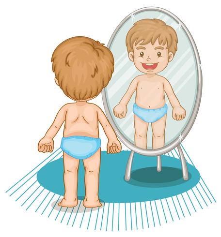 Little boy looking in the mirror vector