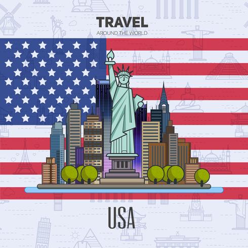 American landmarks, architecture, on the background of the flag.  vector