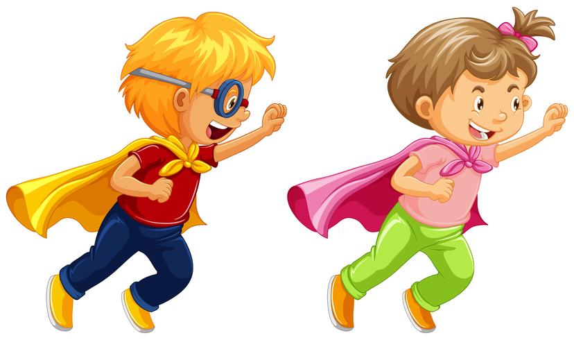 Boy and girl playing hero vector