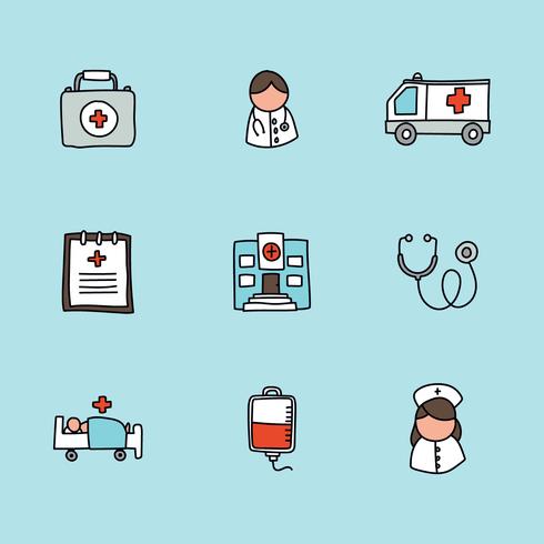 Doodled iconos de salud vector