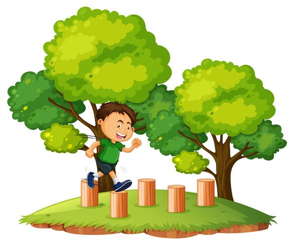 A boy jumping on the wood vector