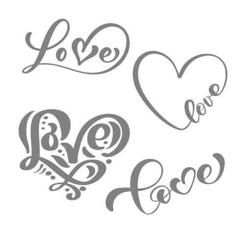 Conjunto de caligrafía gris palabra amor vector