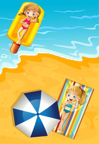 Girls on summer beach holiday vector