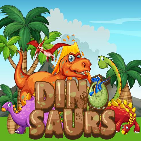 Scene with dinosaurs in the park vector
