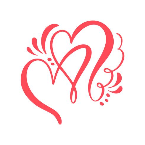 Dos corazones de enamorados caligráficos. Vector de caligrafía hecha a mano. Decoración para tarjetas de felicitación, tazas, superposiciones de fotos, estampado de camisetas, folleto, diseño de carteles