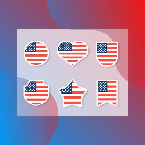 Flat Modern American Flag Set Collection vector