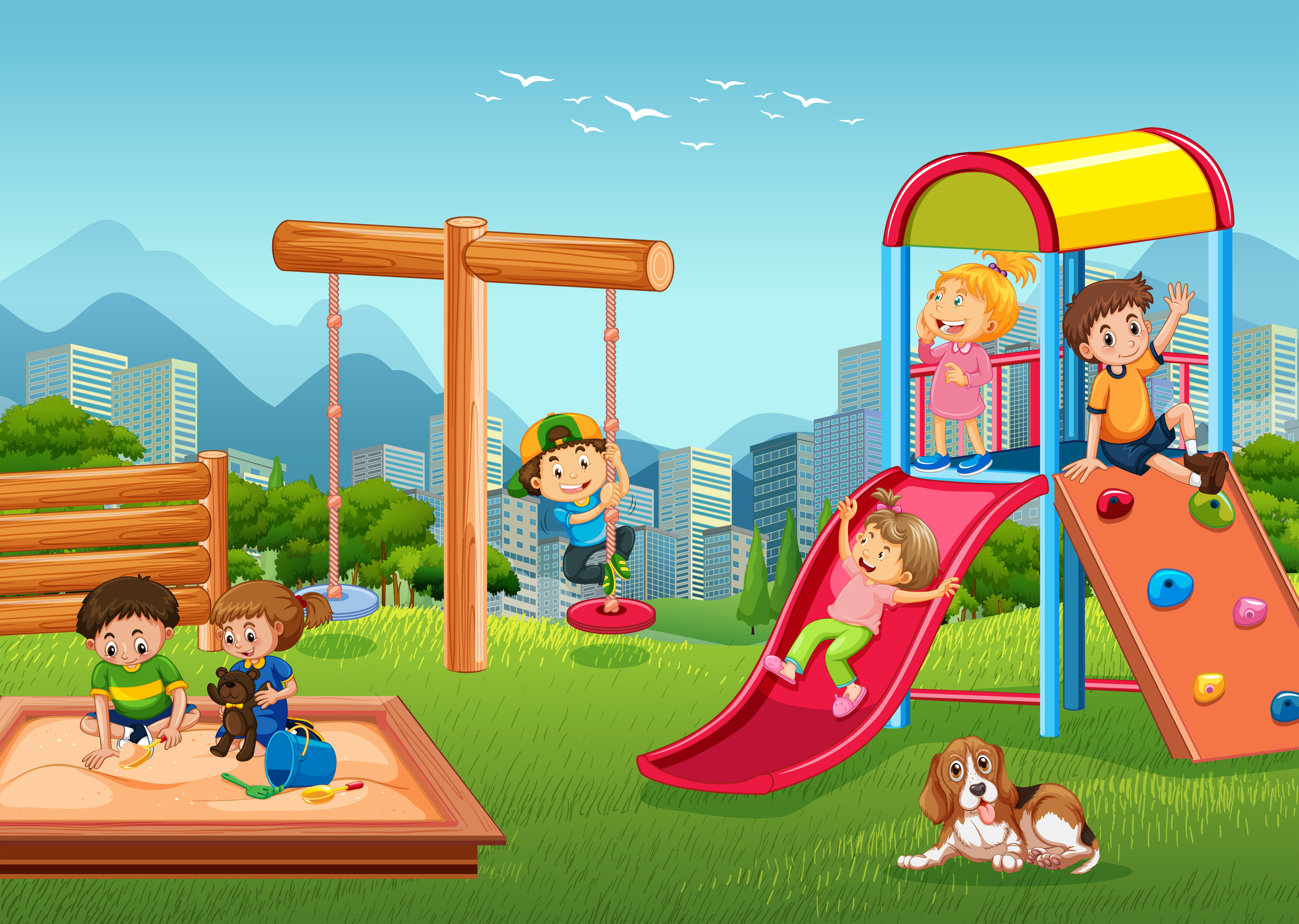 Children playing at playground 374701 Vector Art at Vecteezy